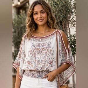 Max Studio Boho Floral Smocked Kaftan Blouse - XL